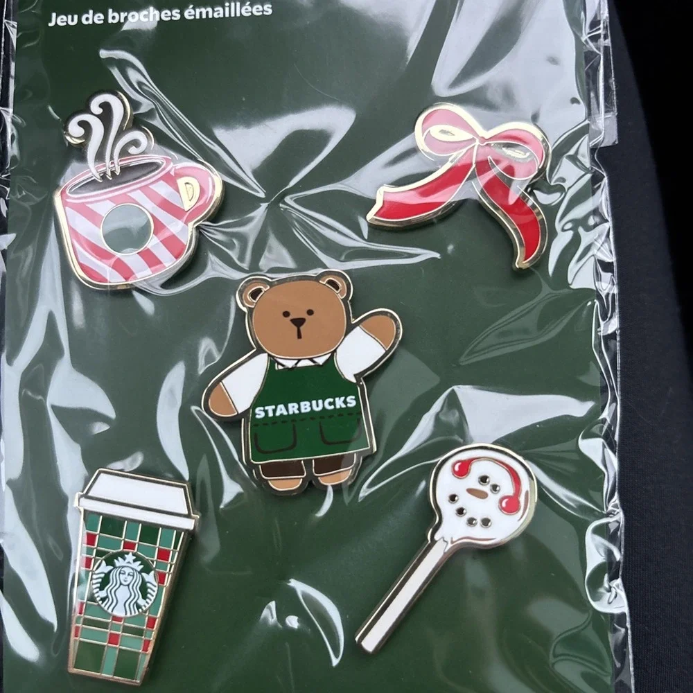 Starbucks 2025 Holiday Christmas 5 Enamel Pin Set Coffee Bear HotCup Cakepop NWT